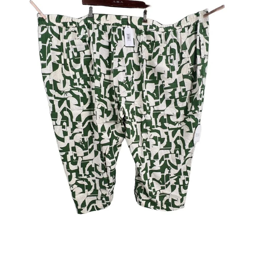 Universal Standard Linen Pants Wide Leg Green‎ White Print Size 4XL (38-40) New